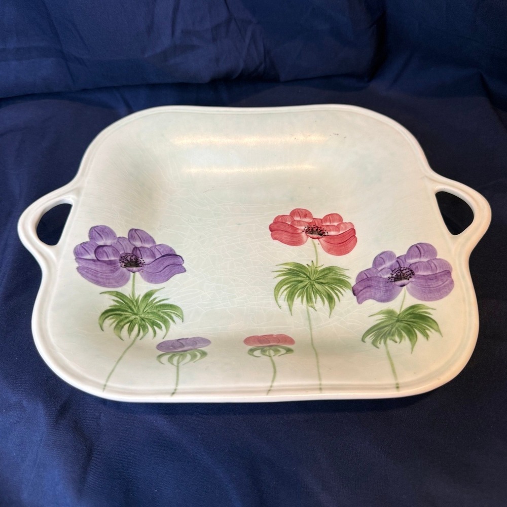 Vintage Edward Radford HJ Wood Art Deco Ceramic Serving Tray Anemone Floral
